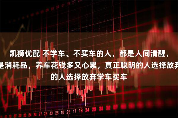 凯狮优配 不学车、不买车的人，都是人间清醒，因为车只是消耗品，养车花钱多又心累，真正聪明的人选择放弃学车买车
